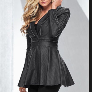 Faux Leather Flare Jacket w Chain Detail - NWOT